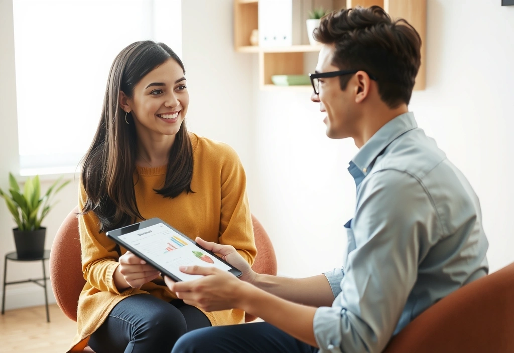 Dietetyk rozmawiający z klientem w przyjaznej atmosferze